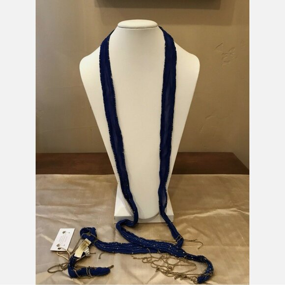 Gold Cake Beaded Choker Scarf Wrap Boho Necklace - Picture 1 of 3